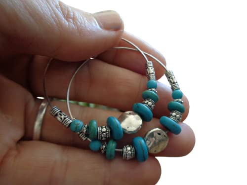 Grosse T Rkise Boho Tribal Creolen Mit Scheibe